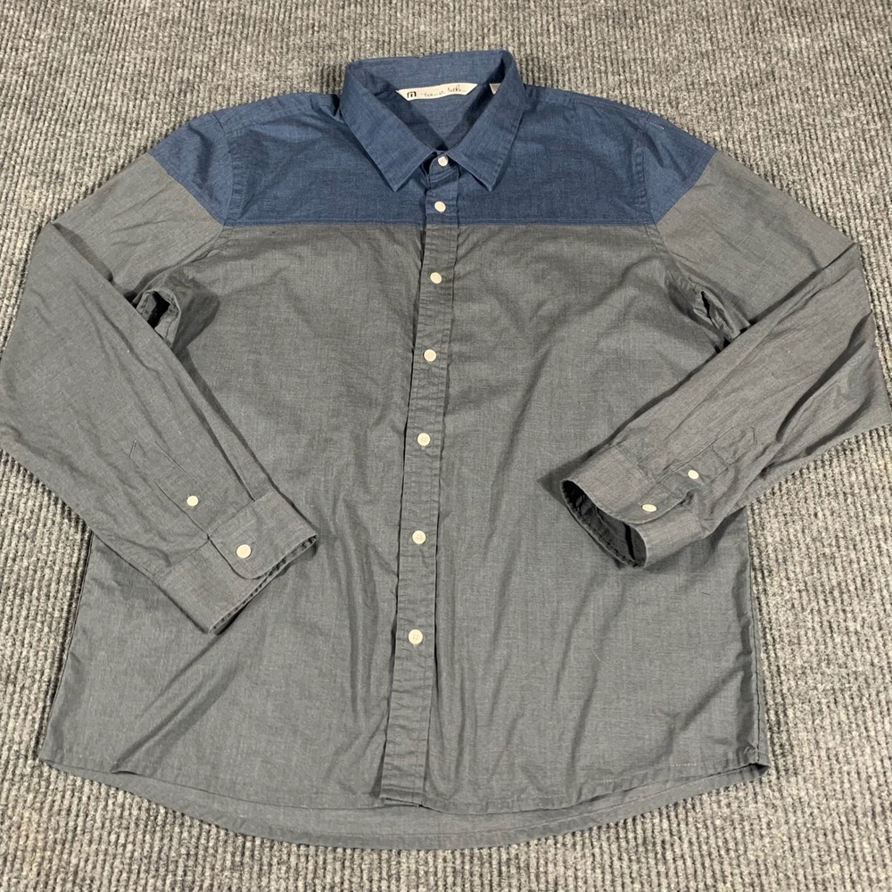 Travis Mathew Shirt Mens Extra‎ Large XL Blue Gray Button Up Long Sleeve Luxury